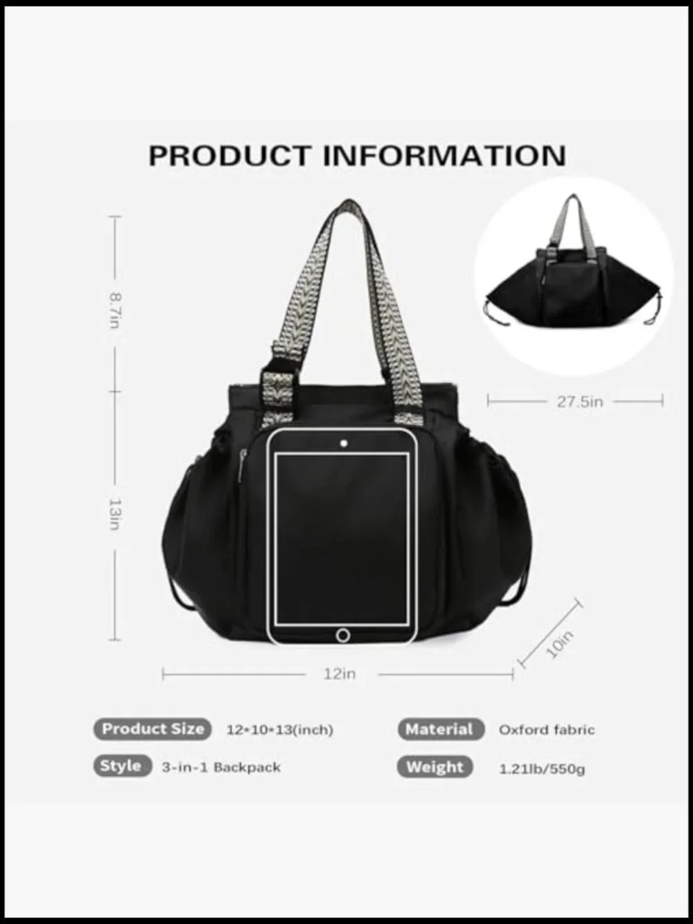 Convertible Backpack Tote 15 Pockets Large Capacity Under Seat Carry-on Work